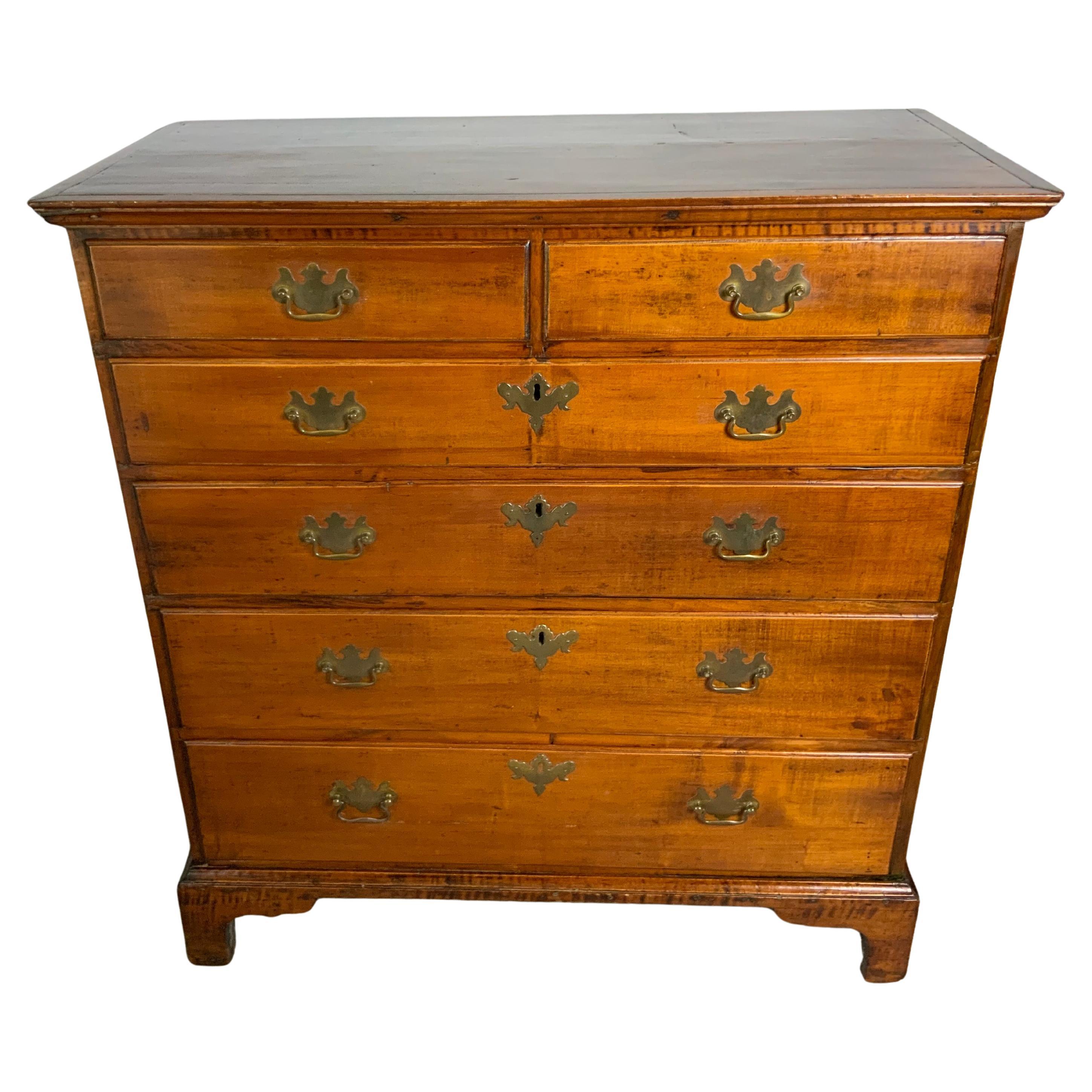 New England Maple Six Drawer Chippendale Chest For Sale