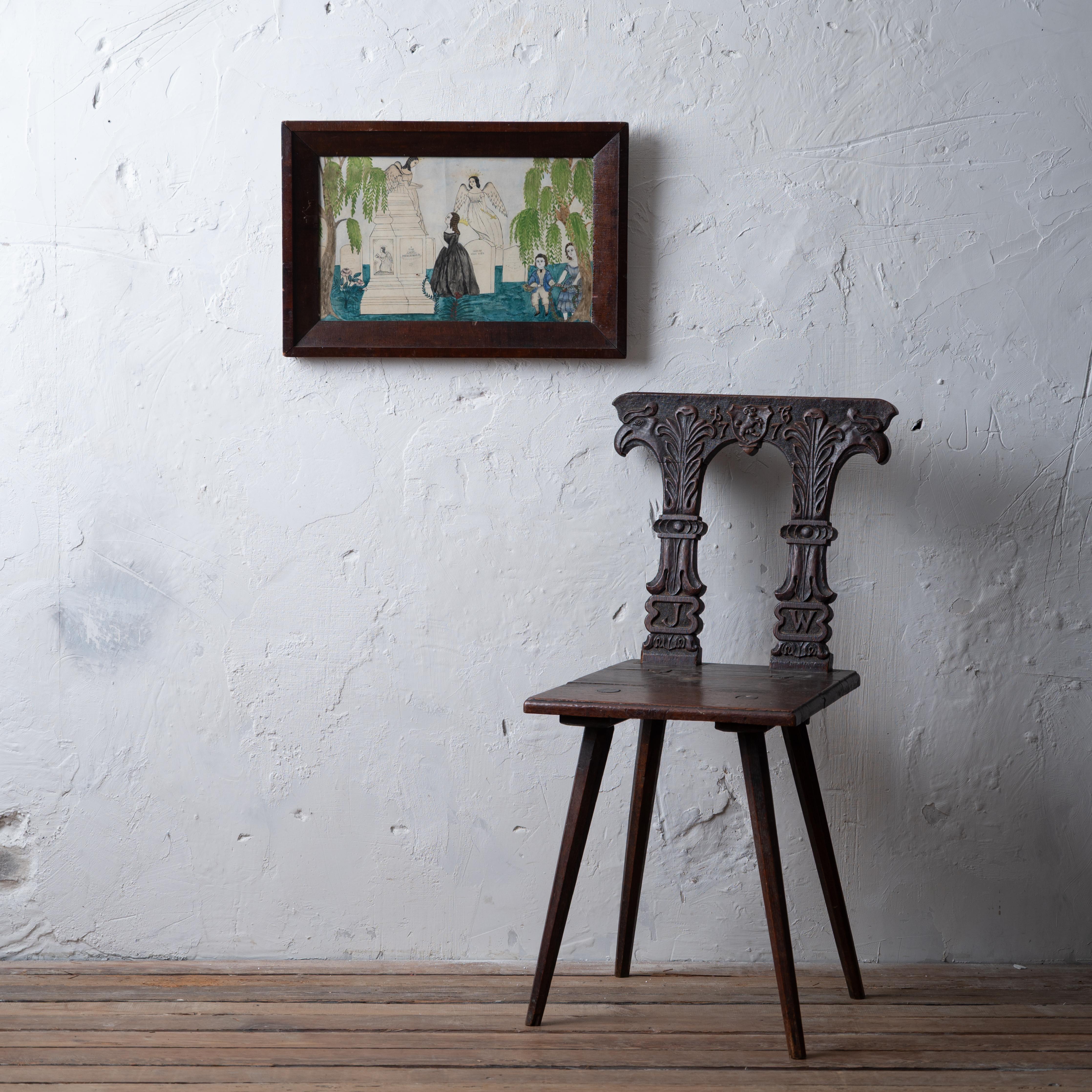 New England Memorial Trauernde Aquarell, um 1830 (Primitiv) im Angebot
