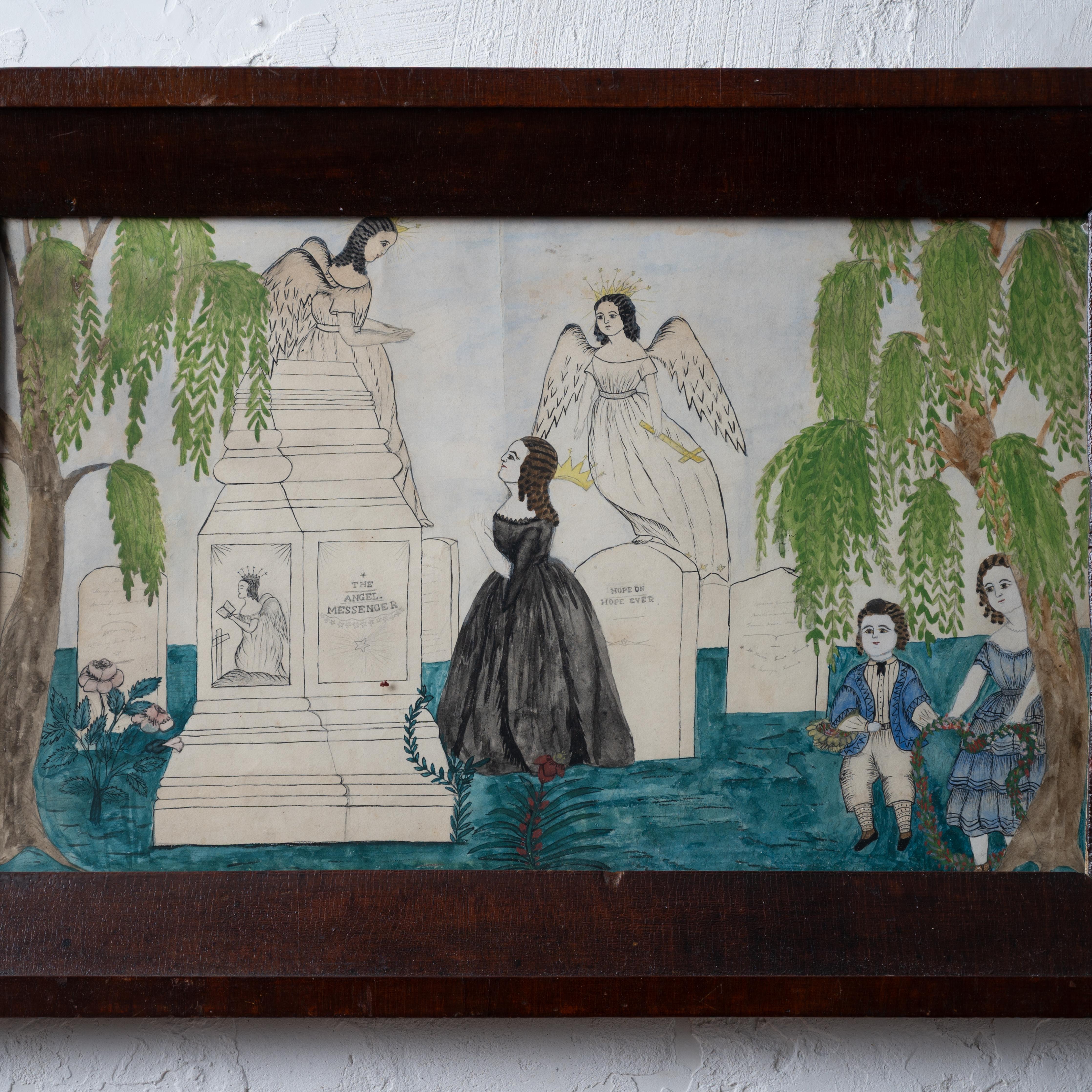 New England Memorial Trauernde Aquarell, um 1830 (amerikanisch) im Angebot