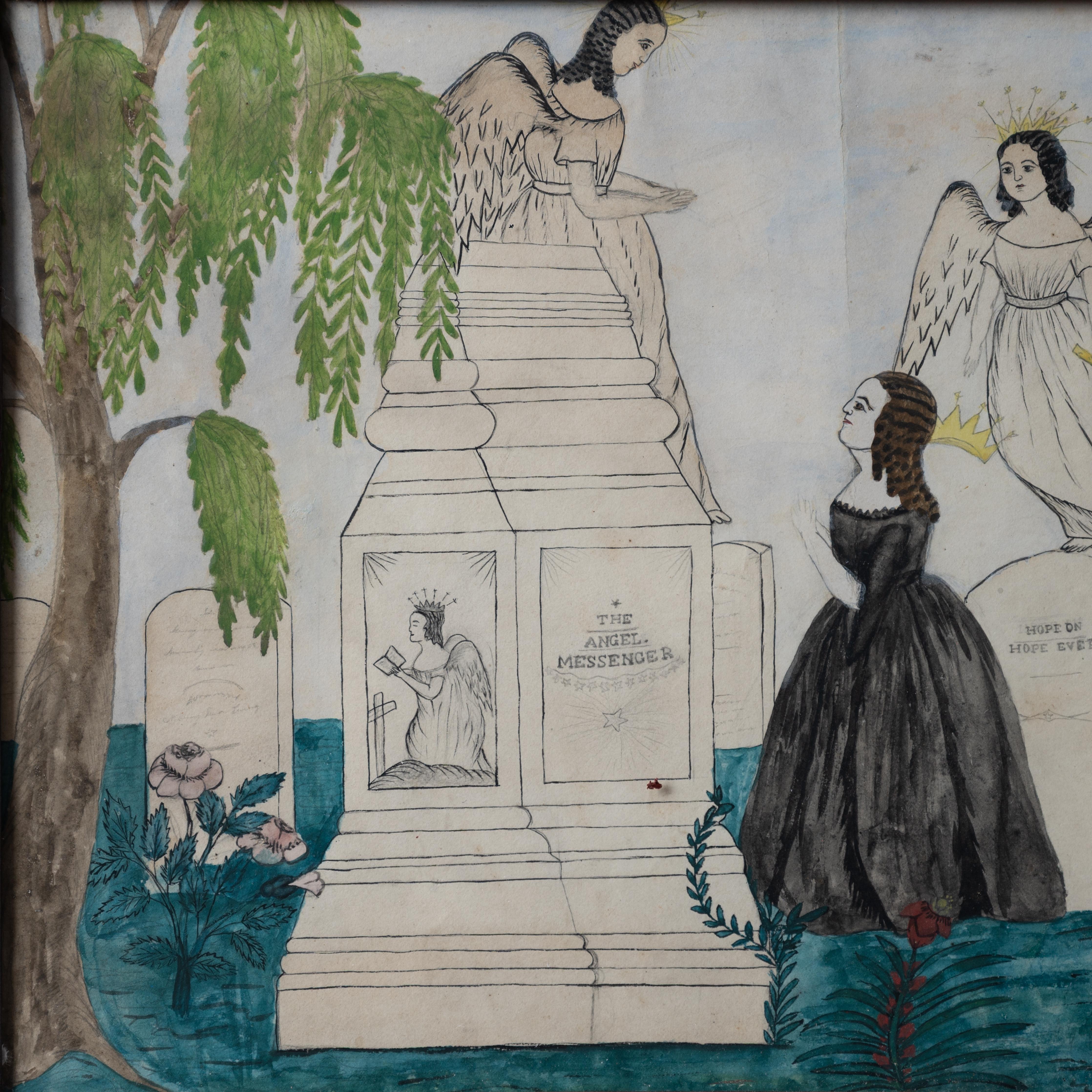 New England Memorial Trauernde Aquarell, um 1830 (Mittleres 19. Jahrhundert) im Angebot