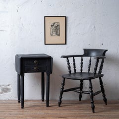 New England Pine Drop-Leaf Work Table in Black, c.1850