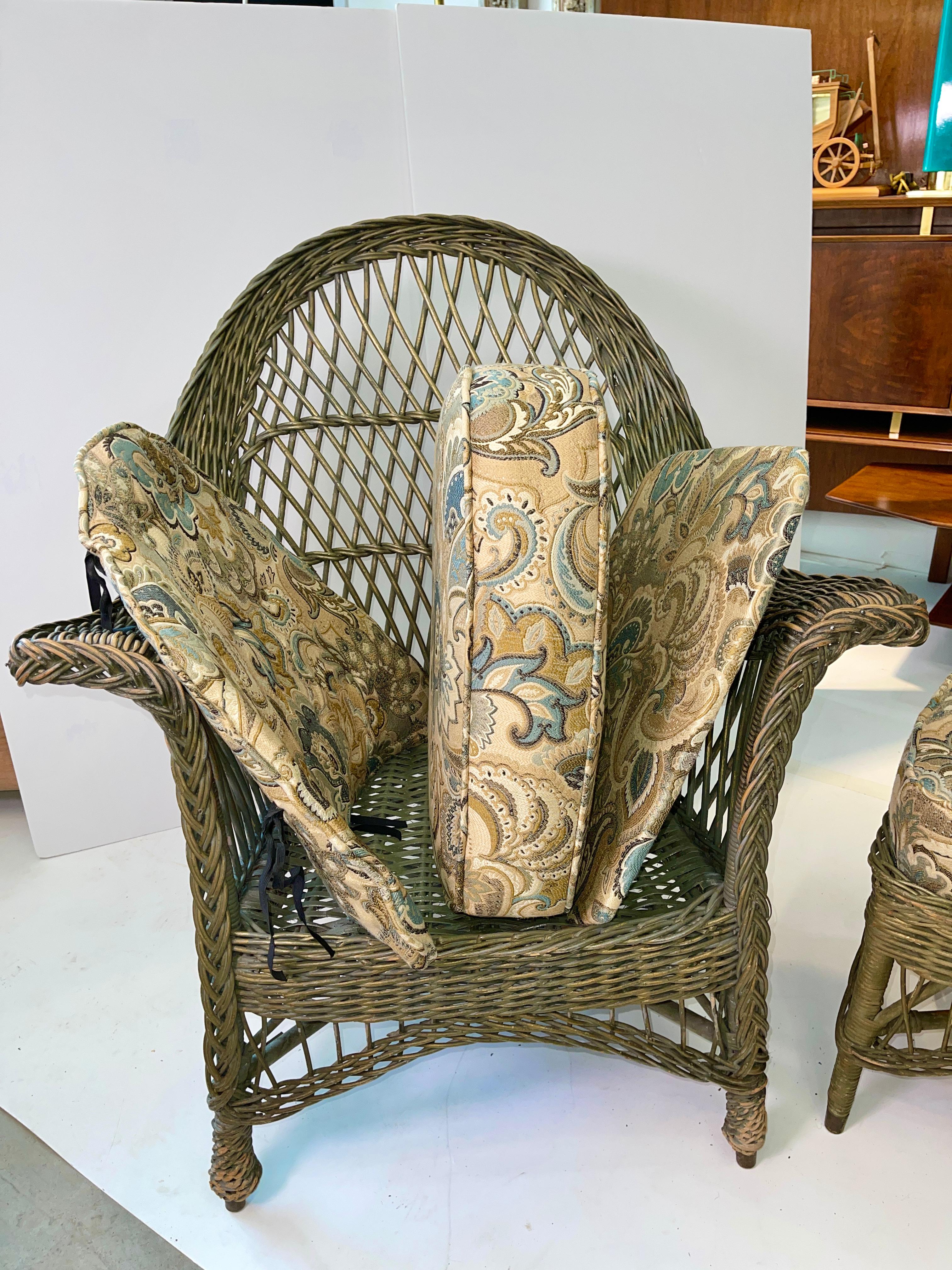 New England Reed Co. Pair Wicker Armchairs and Ottoman 4