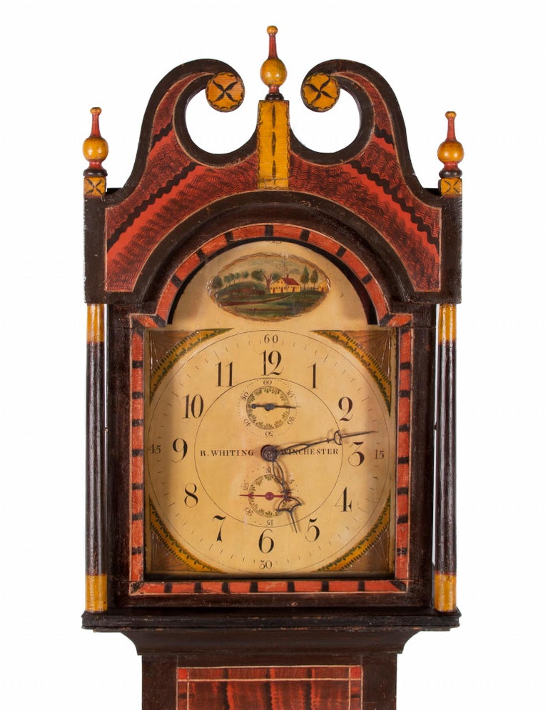 New England Tall Case Clock, Wooden Works by Riley Whiting, ca 1819