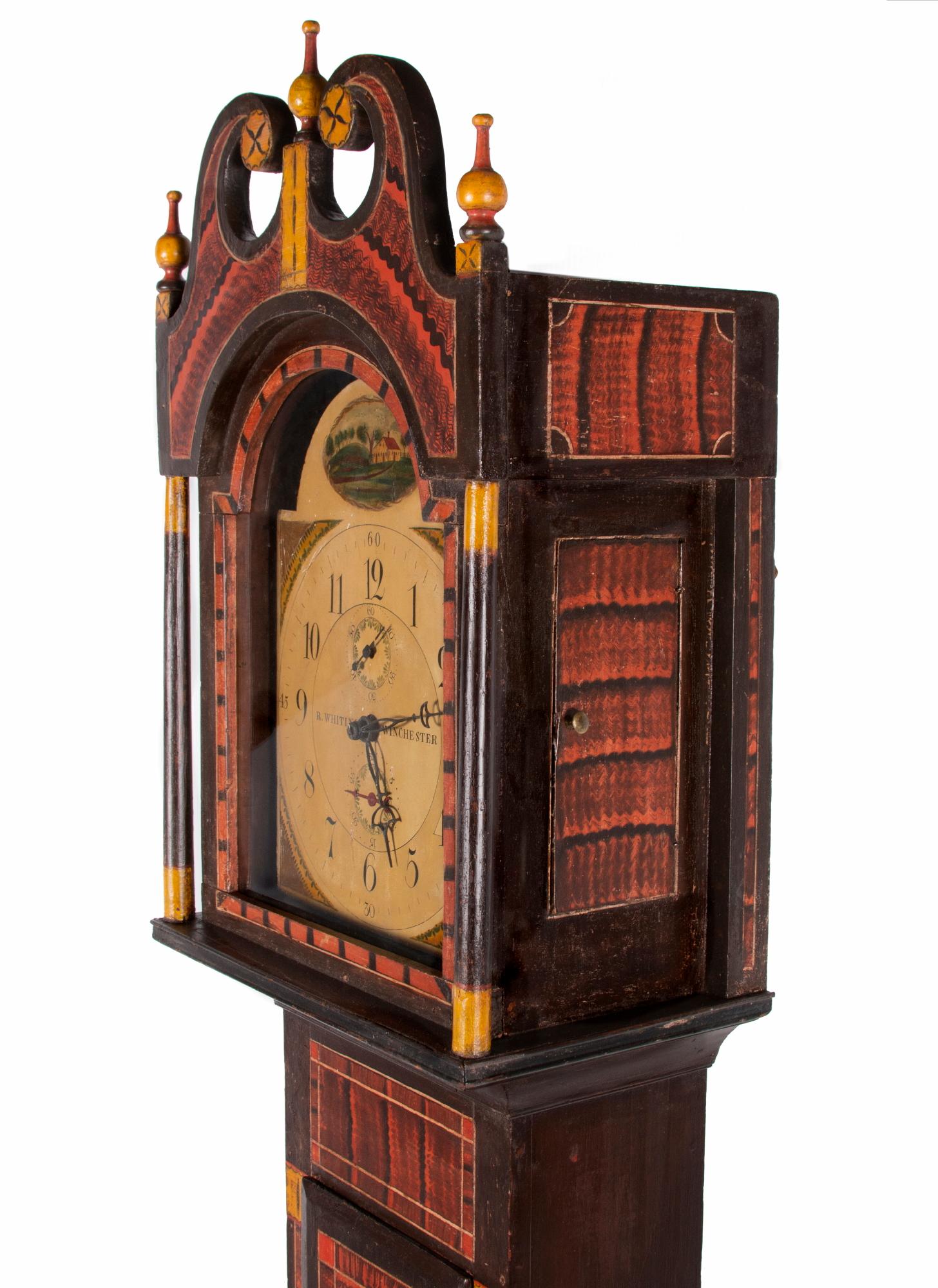 American New England Tall Case Clock, Wooden Works by Riley Whiting, ca 1819-1835 For Sale