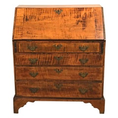Antique New England Tiger Maple Chippendale Slant Front Desk, circa 1760