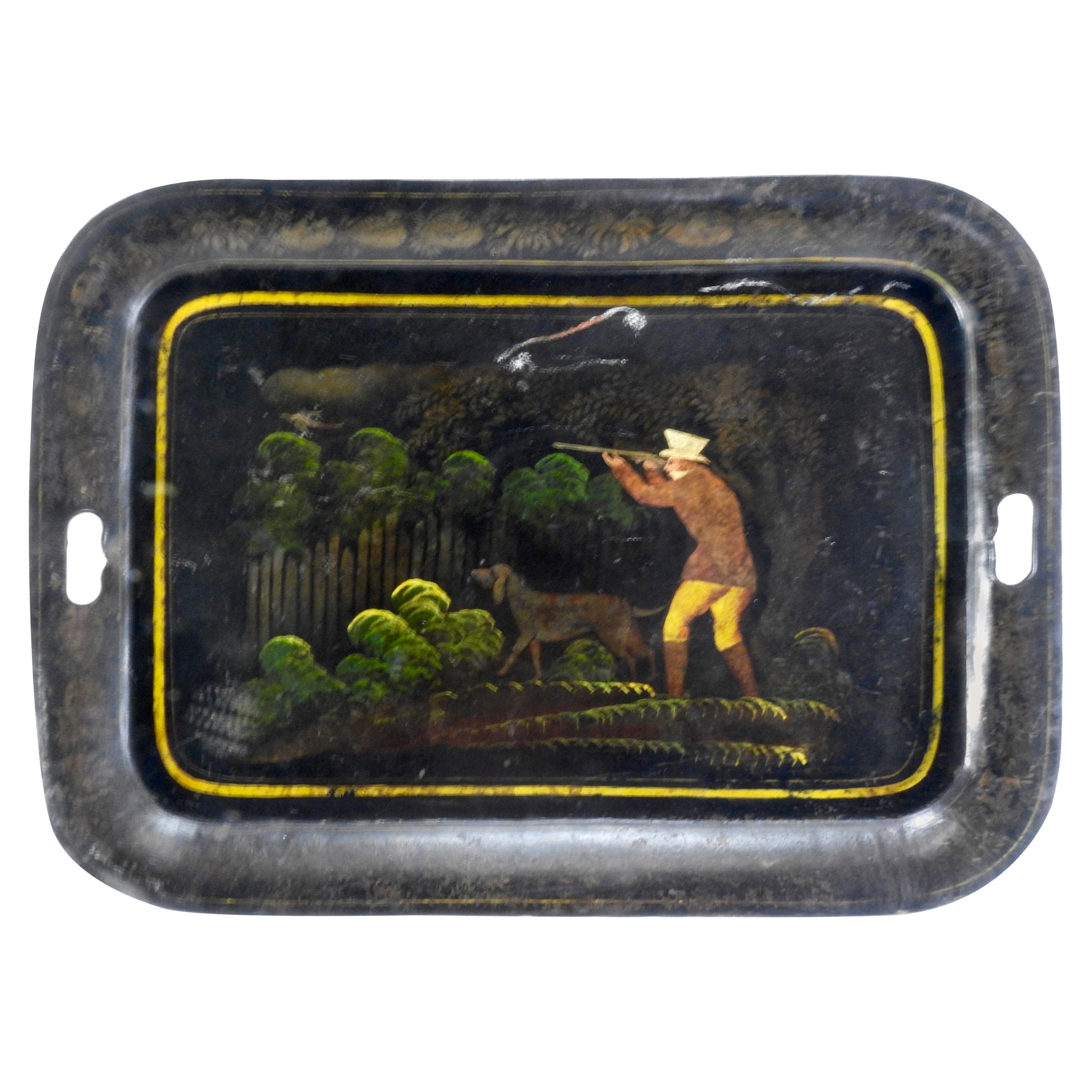 New England Toleware Tray with Hunt Scene, 19th Century For Sale