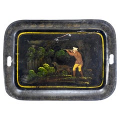 New England Toleware Tray with Hunt Scene, 19th Century
