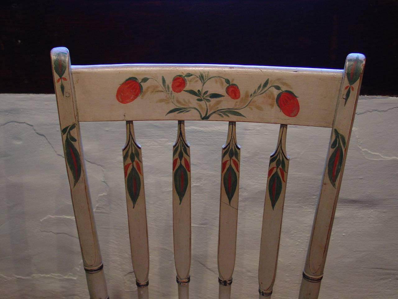 Folk Art New England White-Painted Slat-Back Windsor Side Chair For Sale