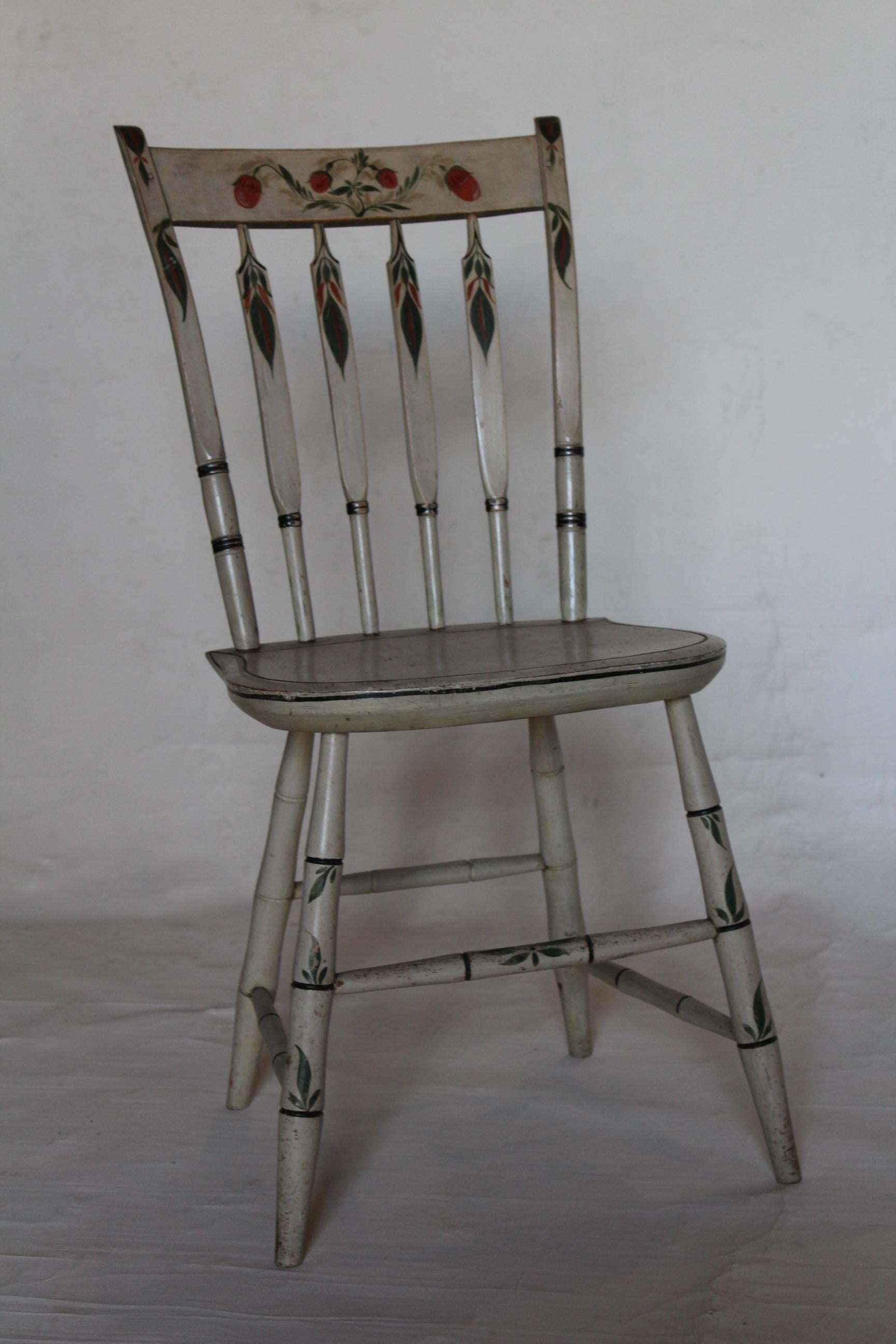 American New England White-Painted Slat-Back Windsor Side Chair For Sale