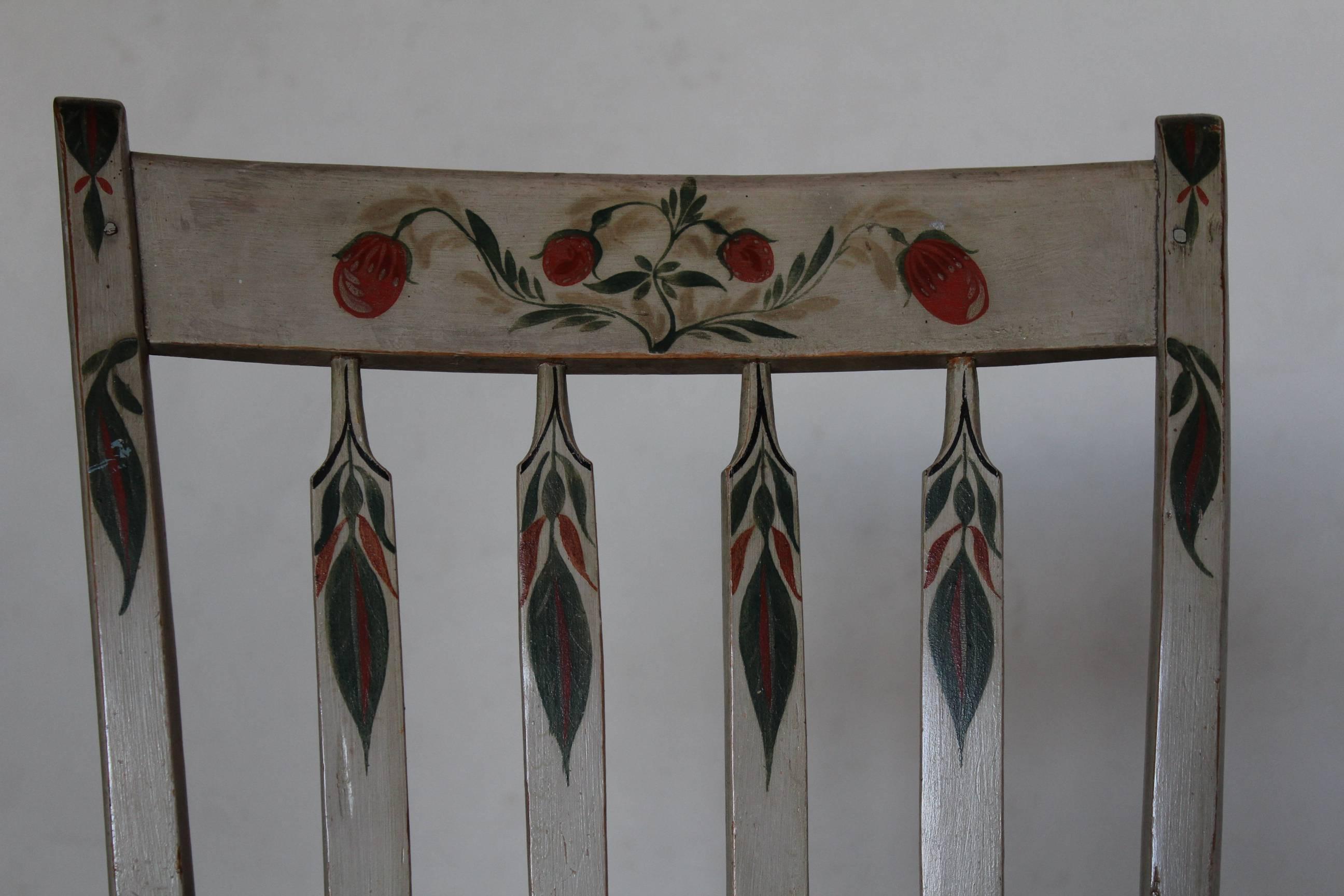 Hand-Painted New England White-Painted Slat-Back Windsor Side Chair For Sale