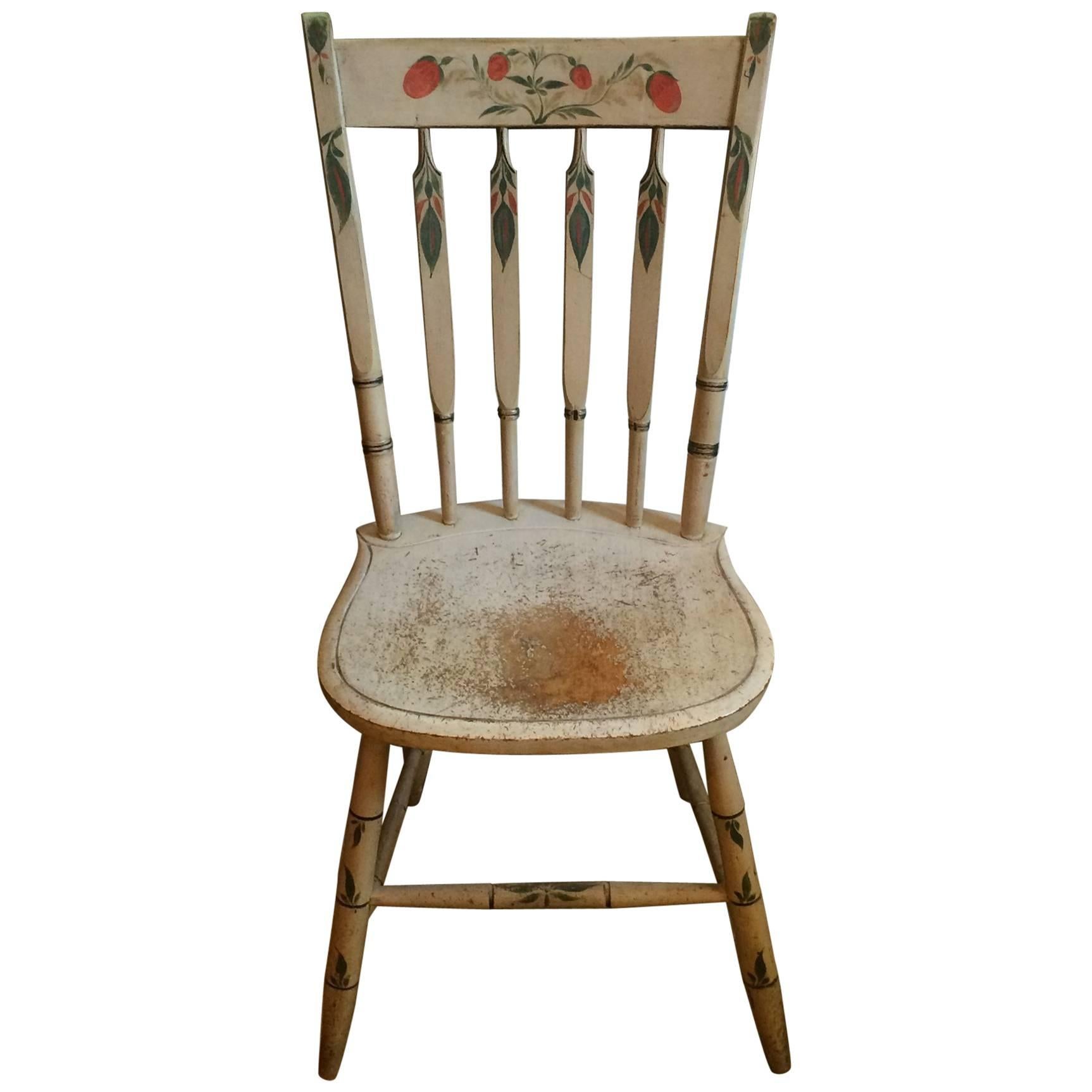 New England White-Painted Slat-Back Windsor Side Chair For Sale