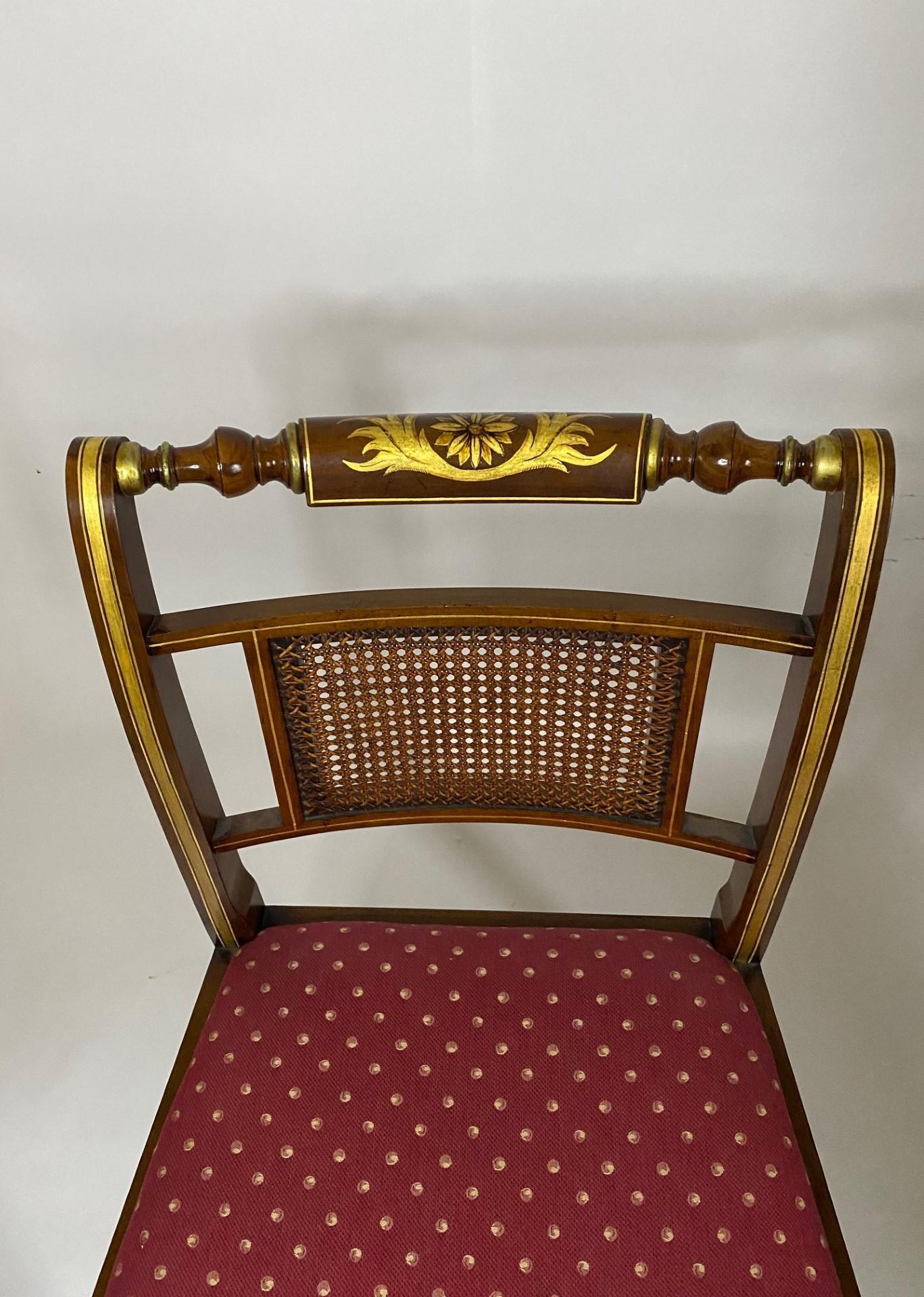 Contemporary NEW English Faux Rosewood Regency Style Side Chair with Hand Painted Decoration For Sale