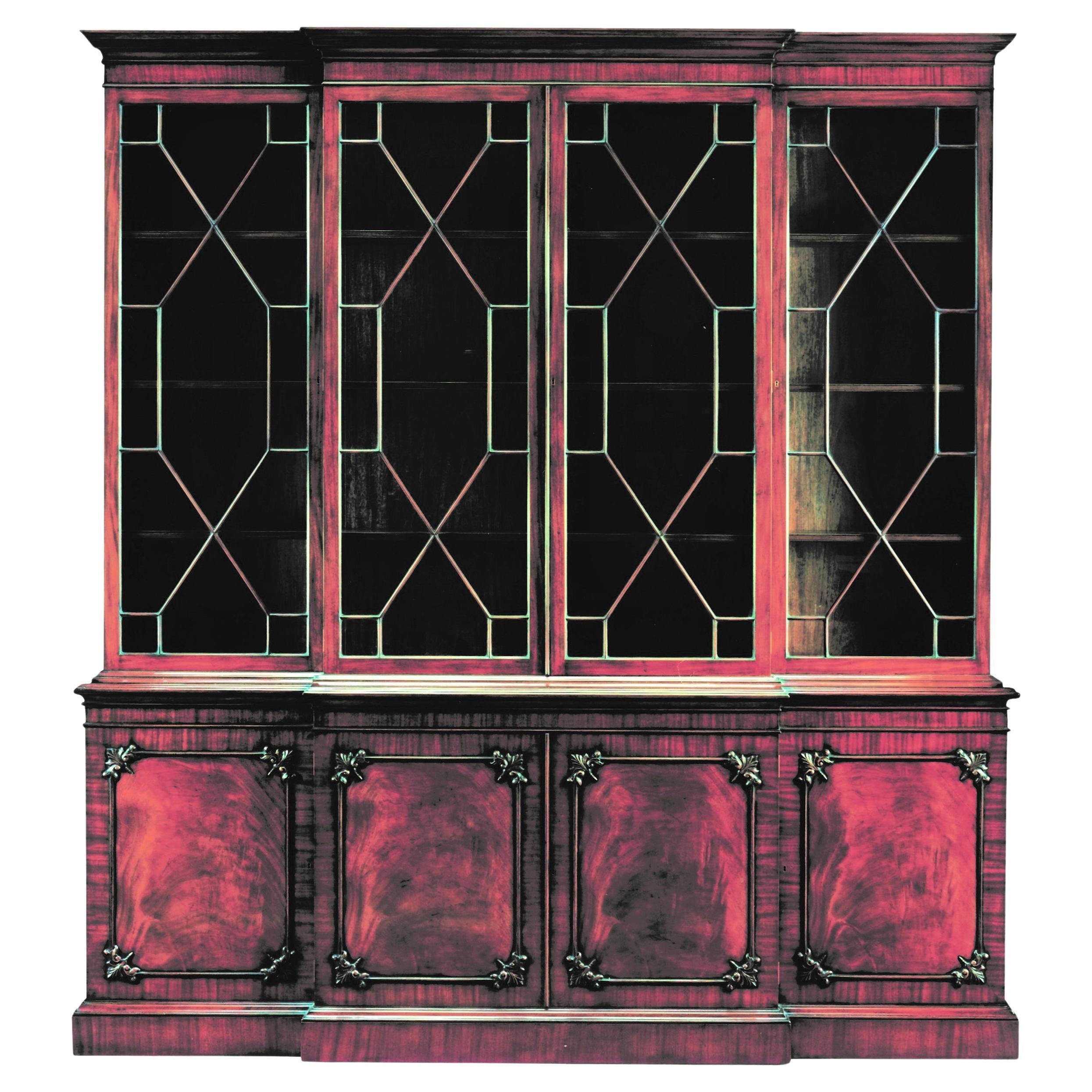 New English Made Chippendale Style Mahogany Breakfront Bookcase, In Stock