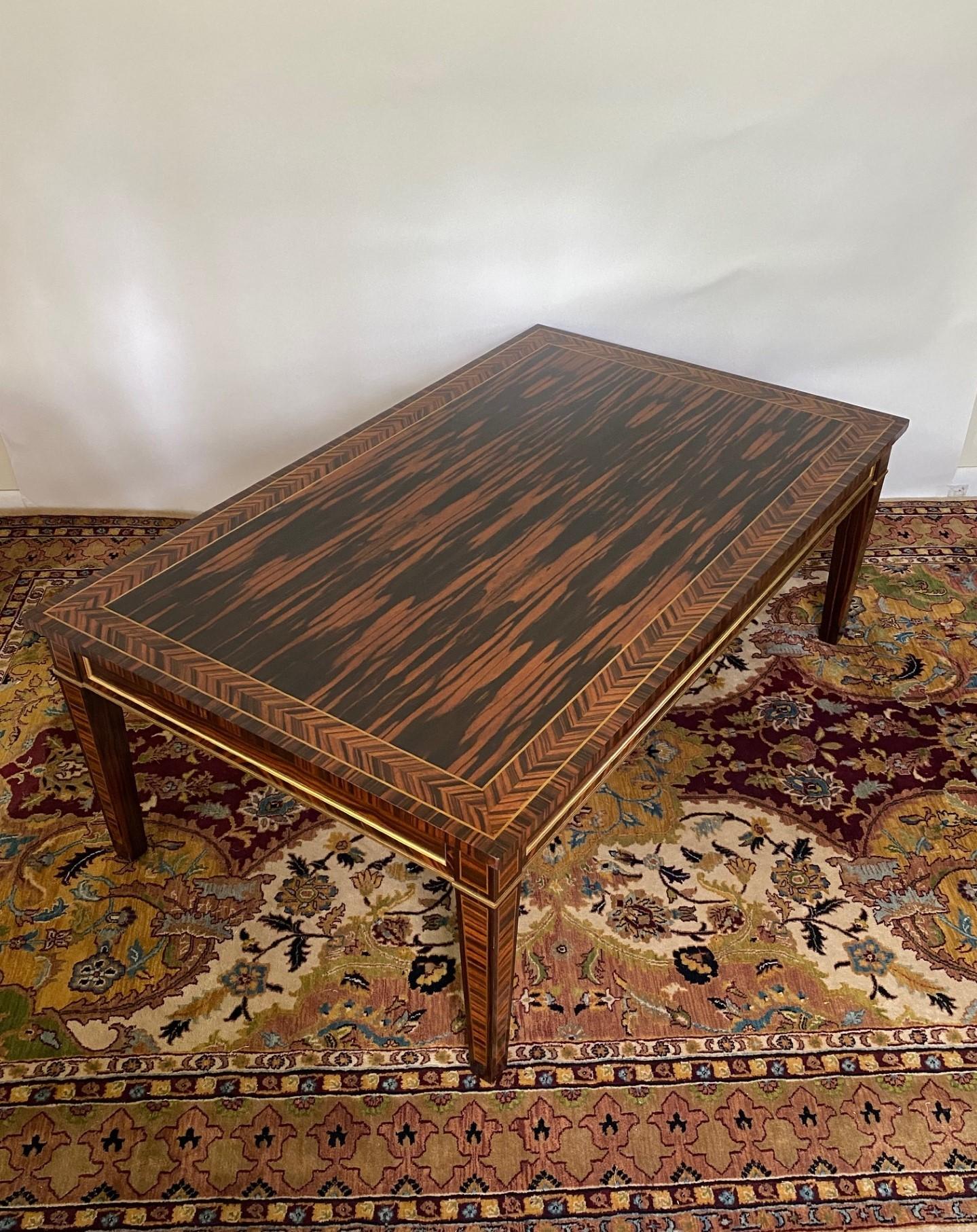 Anglais New English-Made Regency Style Coroamandel & Brass Inlaid Coffee Table In Stock  en vente