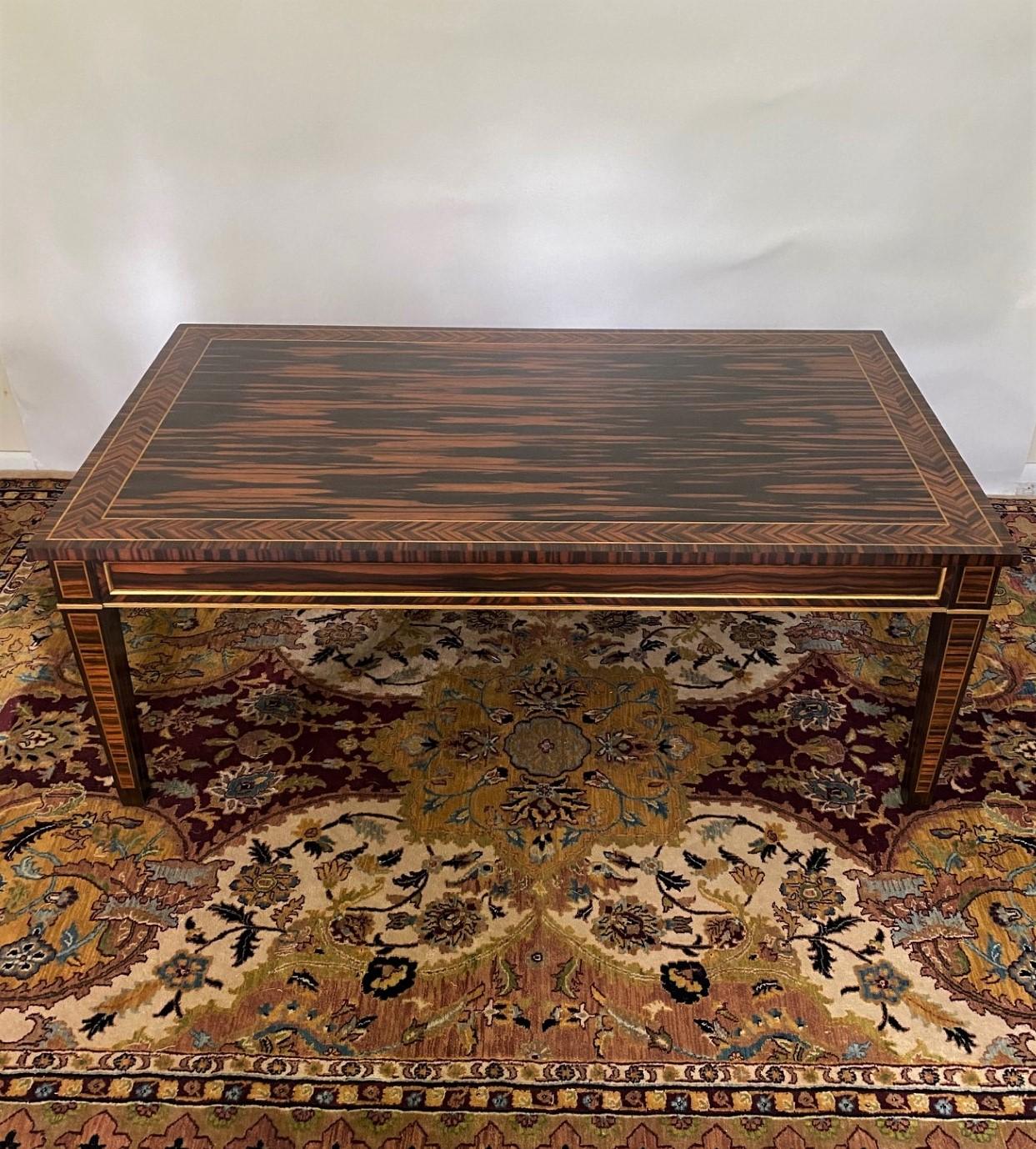 New English-Made Regency Style Coroamandel & Brass Inlaid Coffee Table in Stock  In Excellent Condition In North Salem, NY