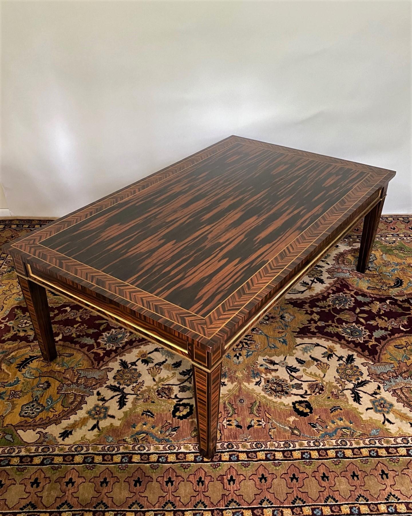 New English-Made Regency Style Coroamandel & Brass Inlaid Coffee Table In Stock  Excellent état - En vente à North Salem, NY
