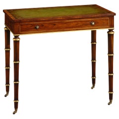 New English-Made Regency Style Rosewood & Gilt Side Table w/ Tooled Leather Top