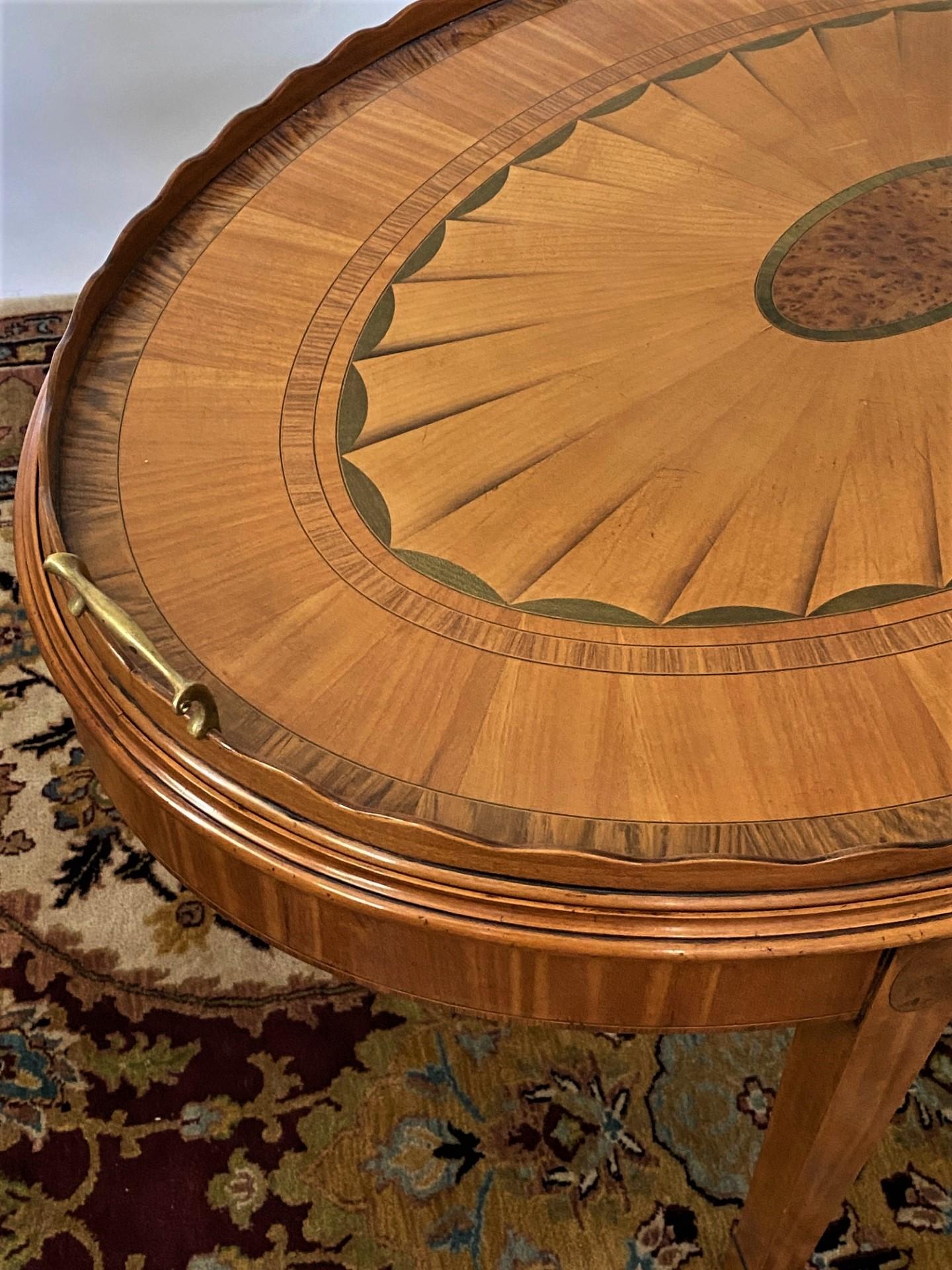 New English-Made Wood & Hogan Sheraton Style Satinwood Inlay Tray Table in Stock For Sale 6