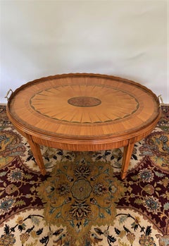 New English-Made Wood & Hogan Sheraton Style Satinwood Inlay Tray Table in Stock