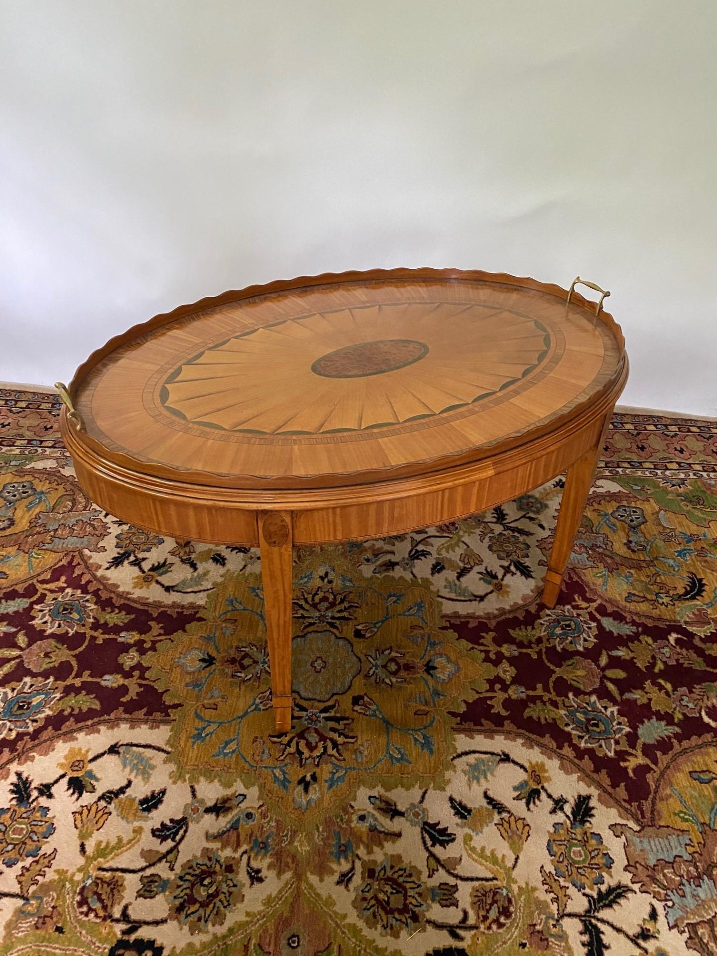 Hand-Crafted New English-Made Wood & Hogan Sheraton Style Satinwood Inlay Tray Table in Stock For Sale