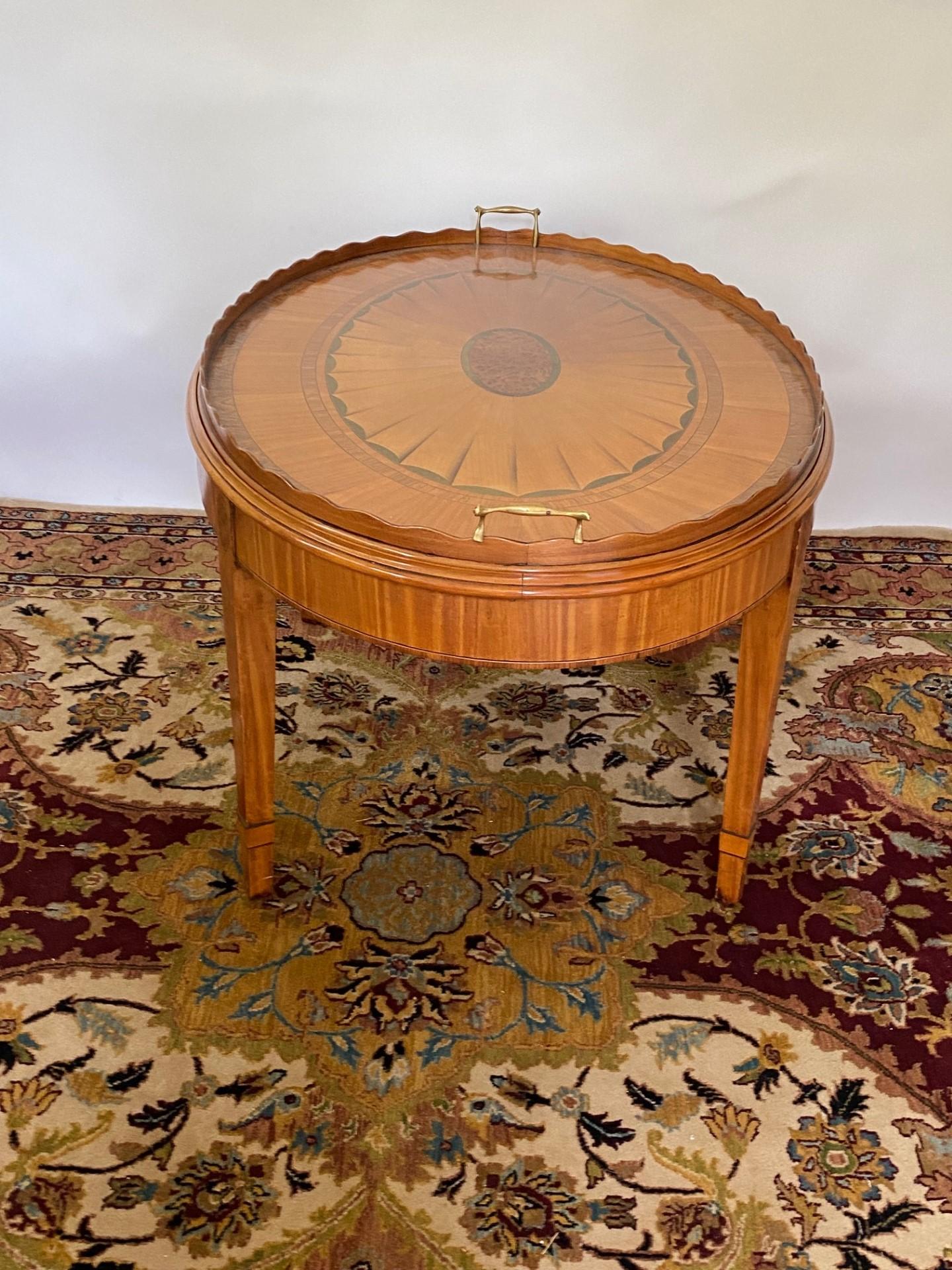 18th Century and Earlier New English-Made Wood & Hogan Sheraton Style Satinwood Inlay Tray Table in Stock For Sale