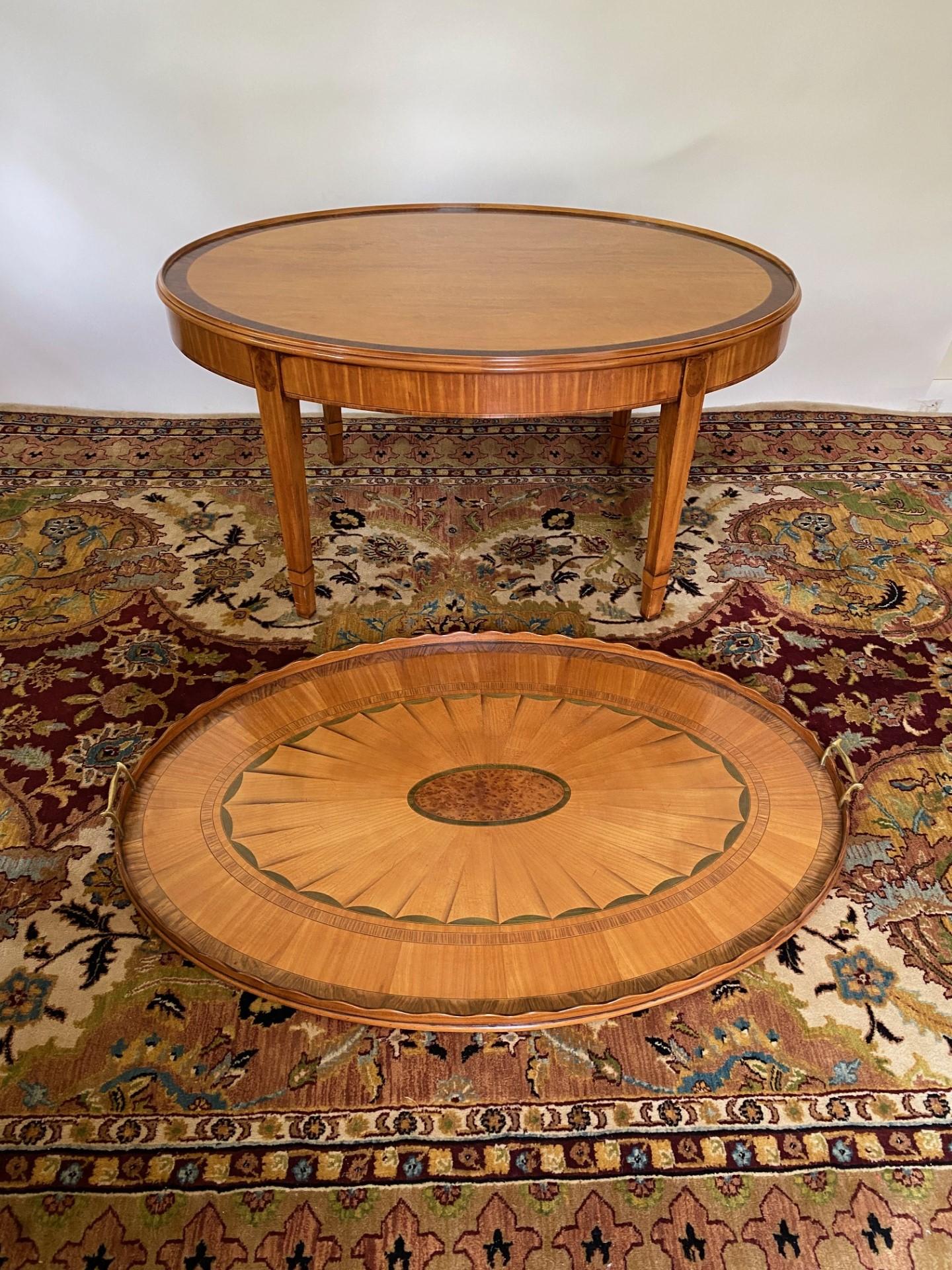 New English-Made Wood & Hogan Sheraton Style Satinwood Inlay Tray Table in Stock For Sale 2
