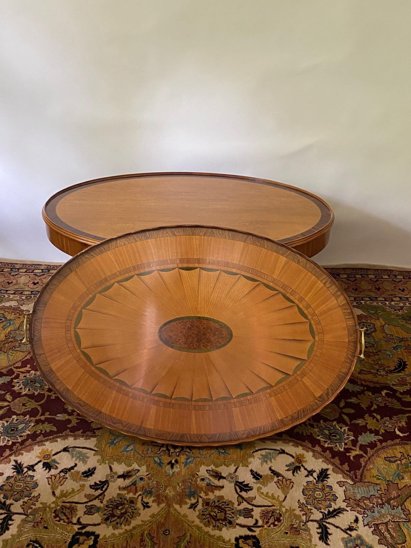 New English-Made Wood & Hogan Sheraton Style Satinwood Inlay Tray Table in Stock For Sale 3