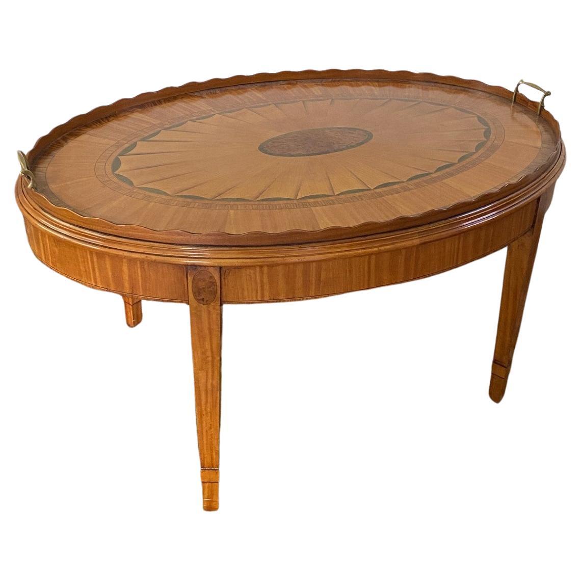 New English-Made Wood & Hogan Sheraton Style Satinwood Inlay Tray Table in Stock For Sale