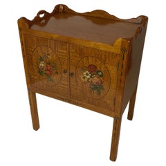 New English Satinwood Georgian Style Pot Cupboard with Hand-Painted Decoration 