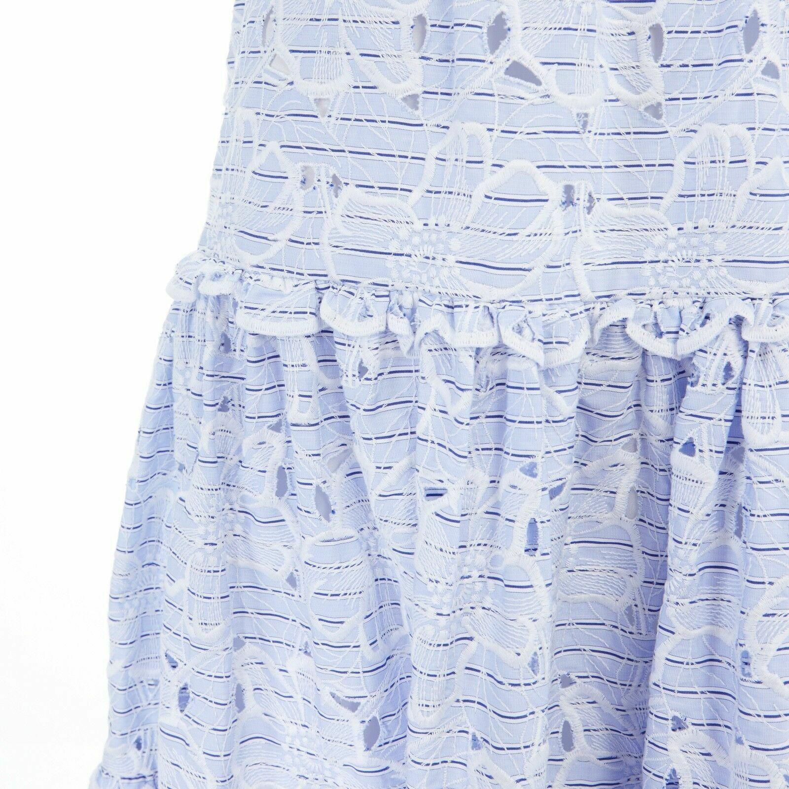 Blue new ERDEM Runway blue striped cotton floral embroidery off shoulder dress US4 S