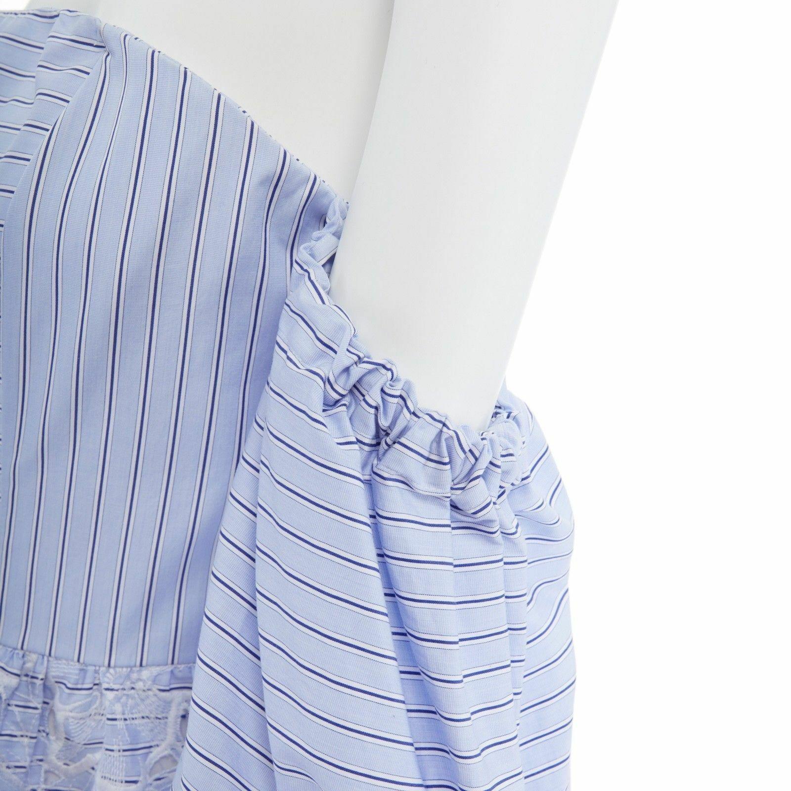 new ERDEM Runway blue striped cotton floral embroidery off shoulder dress US4 S 4