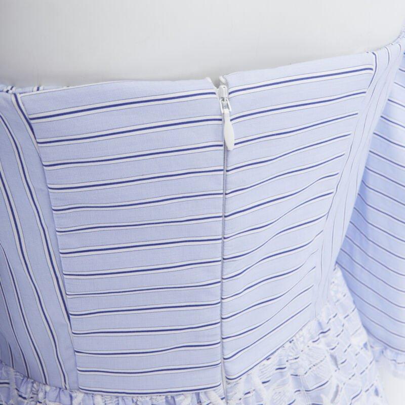 new ERDEM Runway blue striped floral embroidery off shoulder cotton dress US6 M For Sale 4