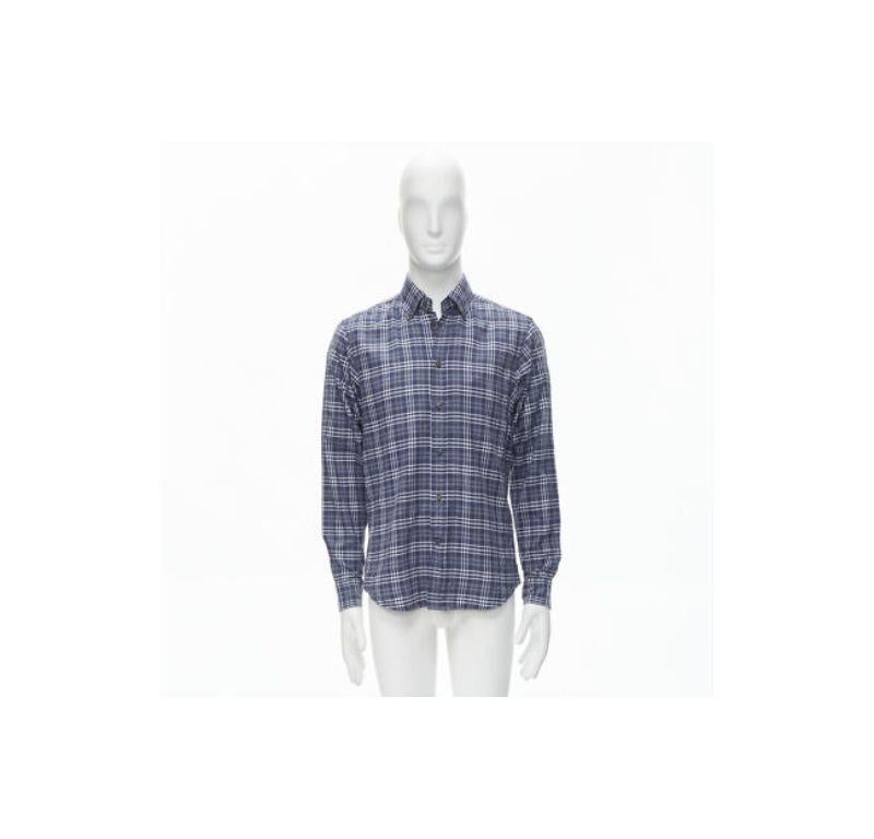 new ERMENEGILDO ZEGNA SPORT cotton blue grey white check slim fit shirt M For Sale 5