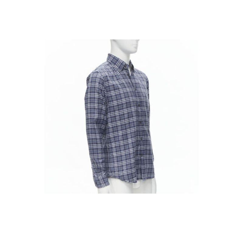 Gray new ERMENEGILDO ZEGNA SPORT cotton blue grey white check slim fit shirt M For Sale