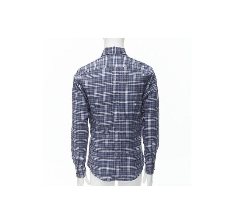 Men's new ERMENEGILDO ZEGNA SPORT cotton blue grey white check slim fit shirt M For Sale