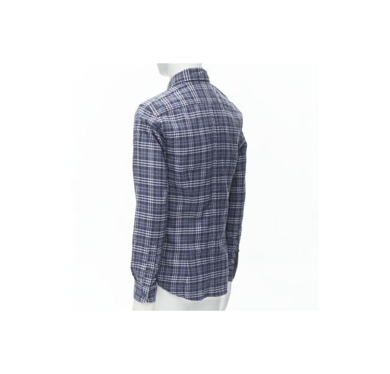 new ERMENEGILDO ZEGNA SPORT cotton blue grey white check slim fit shirt M For Sale 1