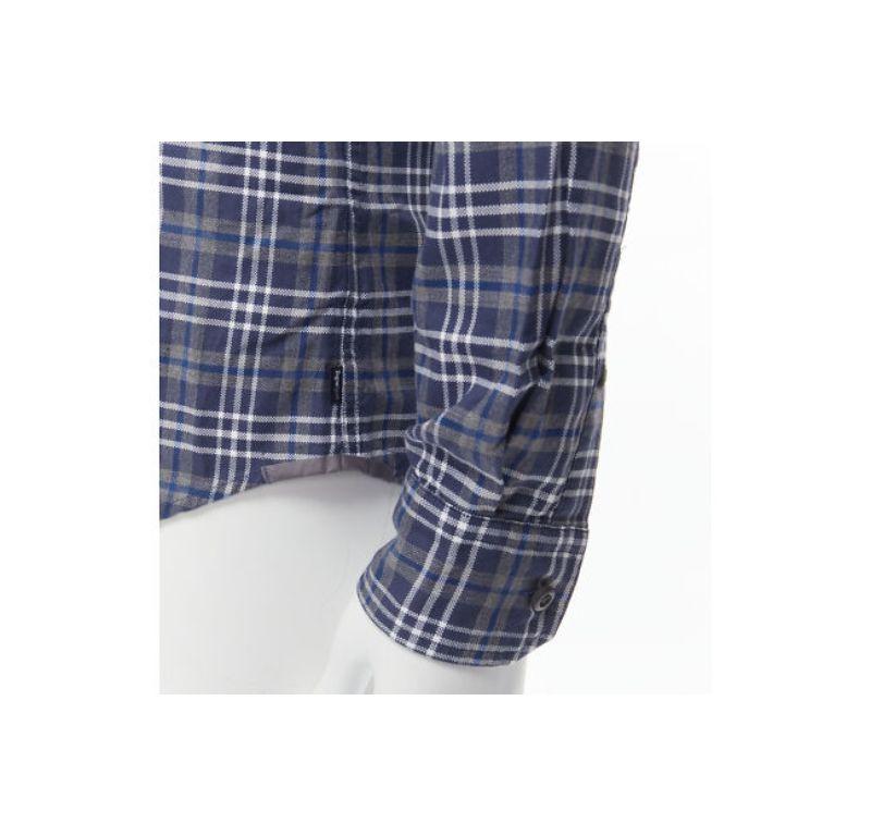 new ERMENEGILDO ZEGNA SPORT cotton blue grey white check slim fit shirt M For Sale 3
