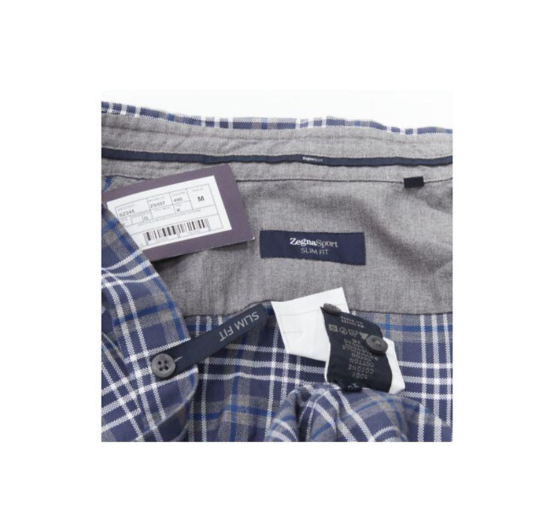 new ERMENEGILDO ZEGNA SPORT cotton blue grey white check slim fit shirt M For Sale 4