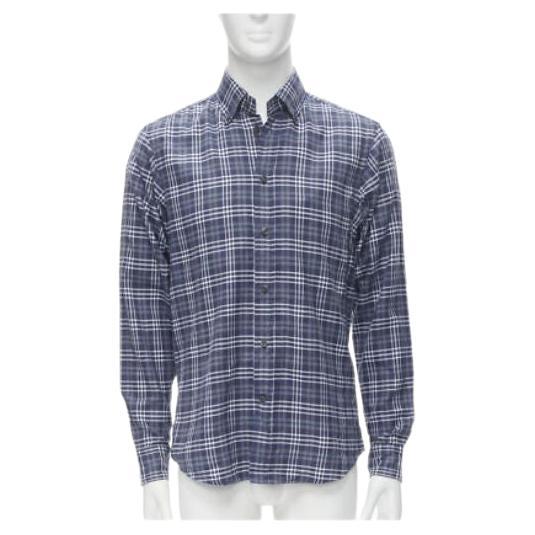 new ERMENEGILDO ZEGNA SPORT cotton blue grey white check slim fit shirt M For Sale