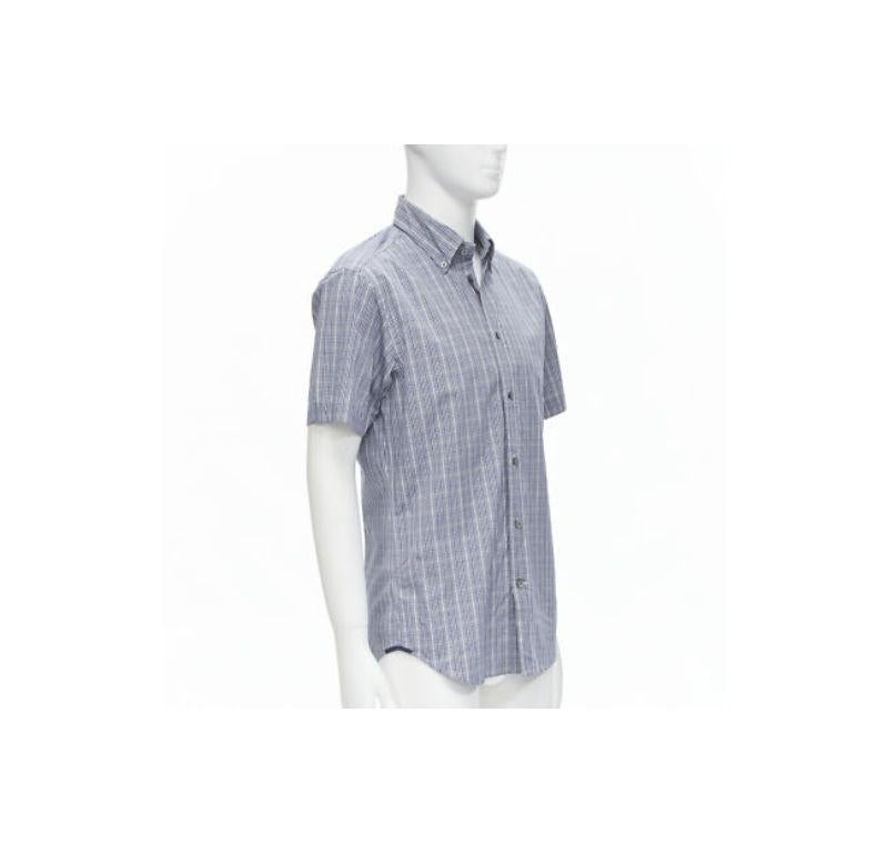 Gray new ERMENEGILDO ZEGNA SPORT cotton silk grey blue white check slim fit shirt M For Sale