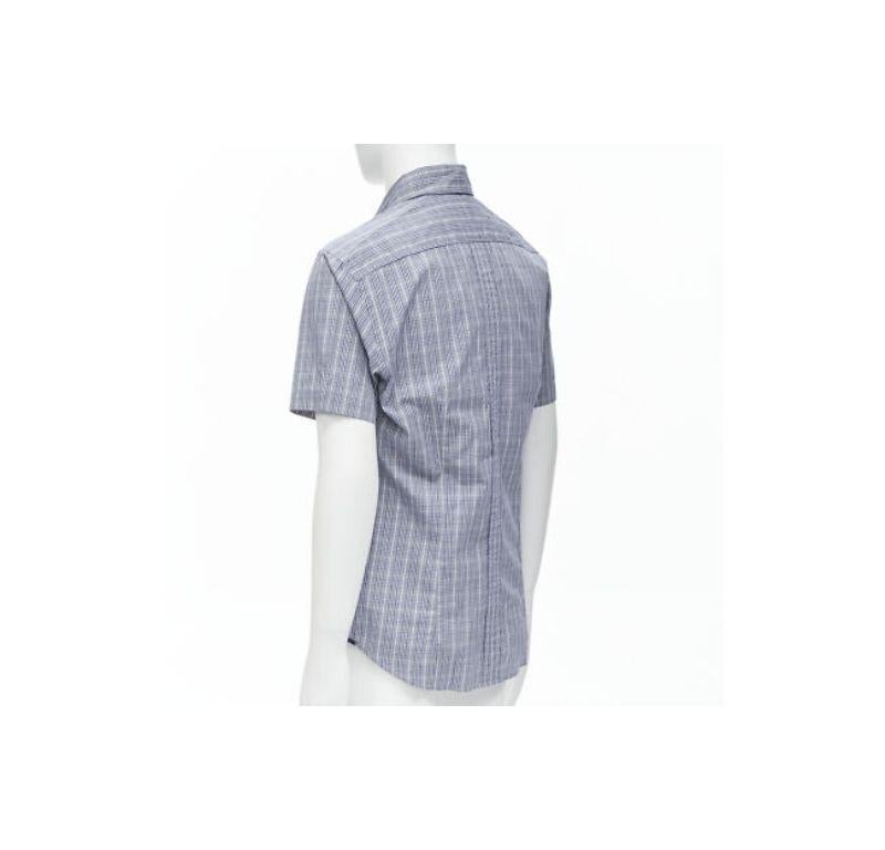 new ERMENEGILDO ZEGNA SPORT cotton silk grey blue white check slim fit shirt M For Sale 1