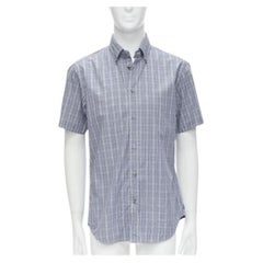 new ERMENEGILDO ZEGNA SPORT cotton silk grey blue white check slim fit shirt M