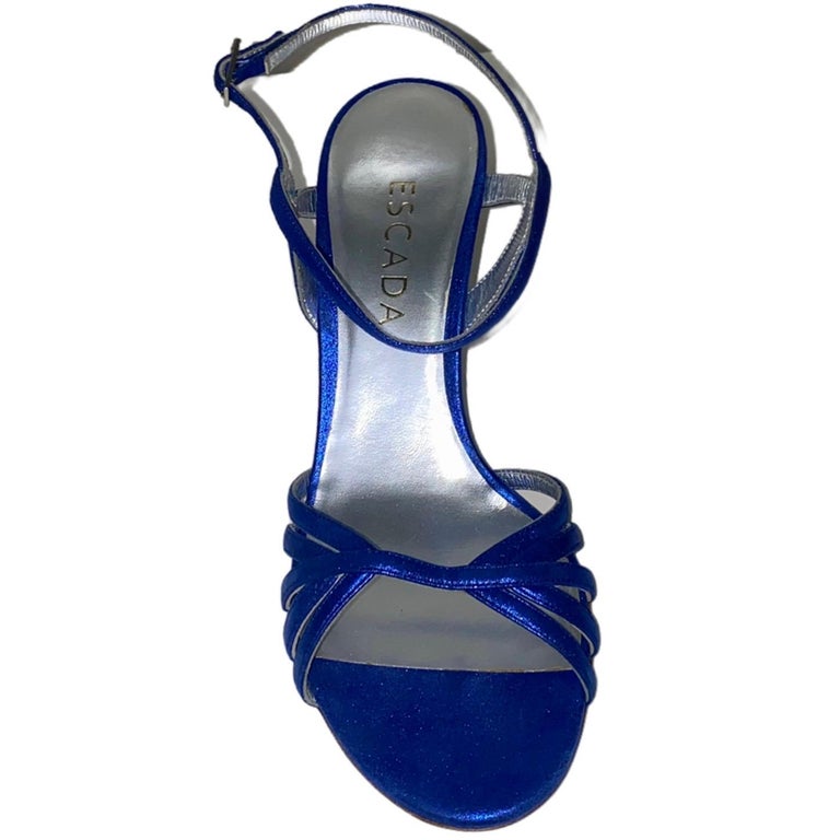 NEW Escada Blue Metallic Leather Strappy High Heels Sandals 38 For Sale ...