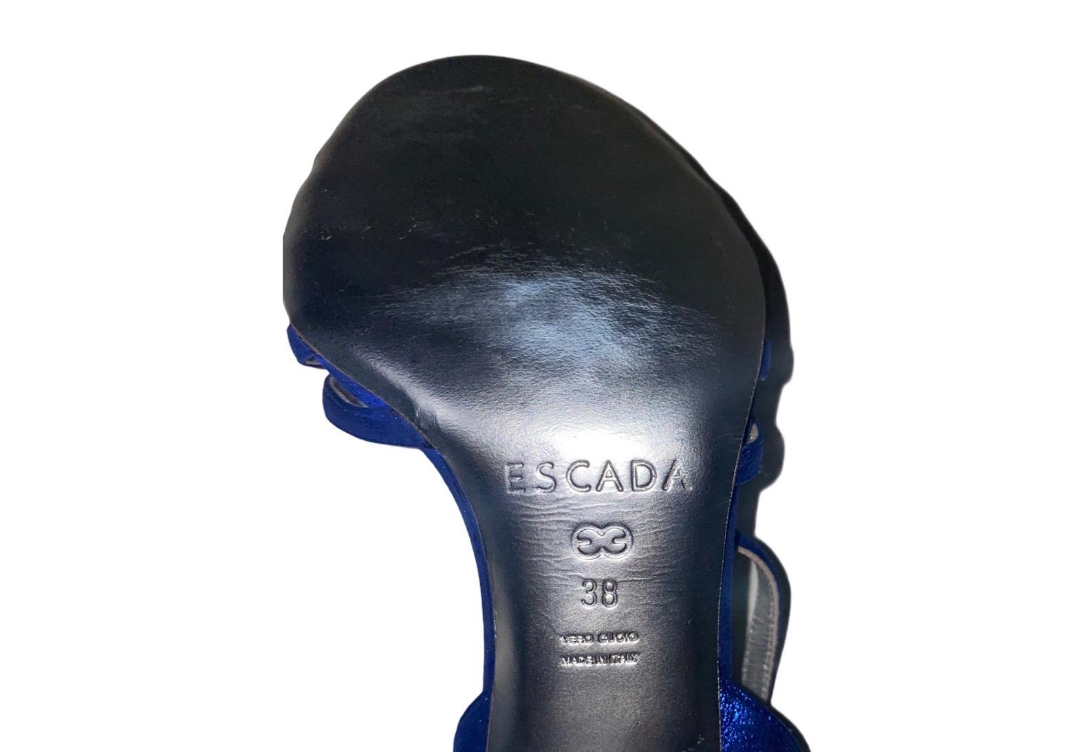 NEW Escada Blue Metallic Leather Strappy High Heels Sandals 38 2