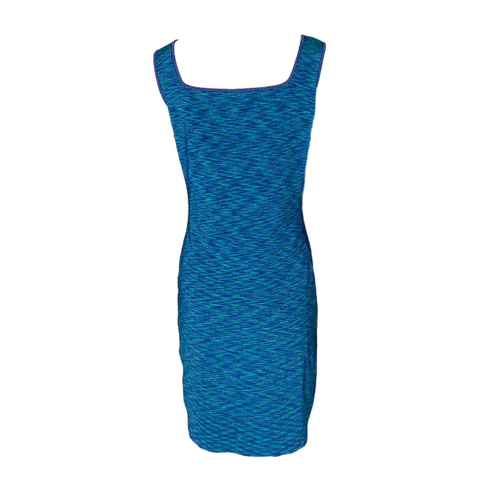 Women's NEW Escada Metallic Blue Aqua Knit Dress