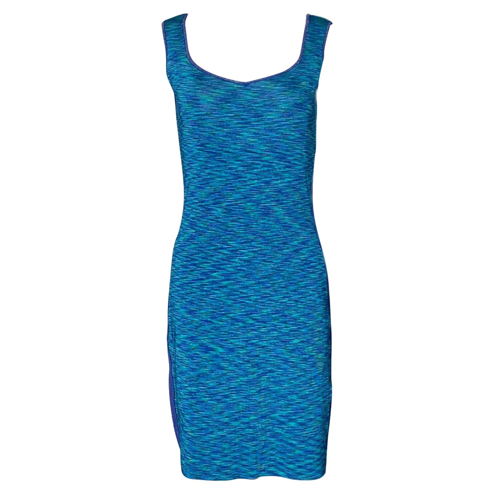 NEW Escada Metallic Blue Aqua Knit Dress