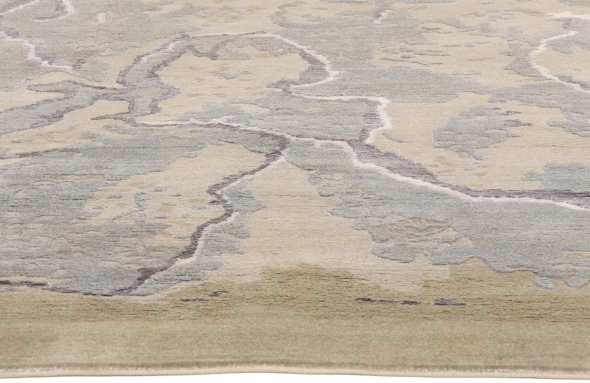 Indiano Tappeto in lana e seta Ethereal Earthscape, 08'02 x 10'02, organico e moderno in vendita