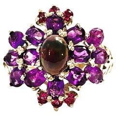 New Ethiopia Black Opal, Purp Amethyst, Pink Rhodolite Wgold Plate Sterling Ring