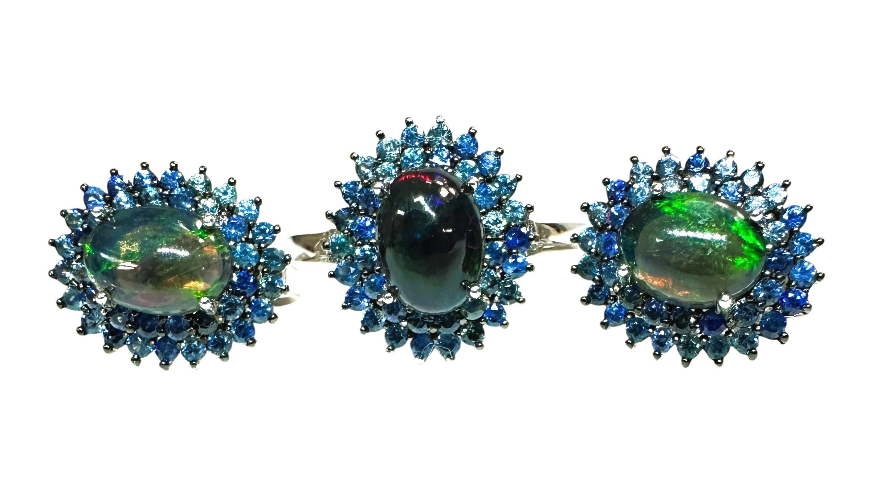 New Ethiopian 1.2 Carat Black Opal & Diamond cut Blue Sapphire Sterling Earrings 1