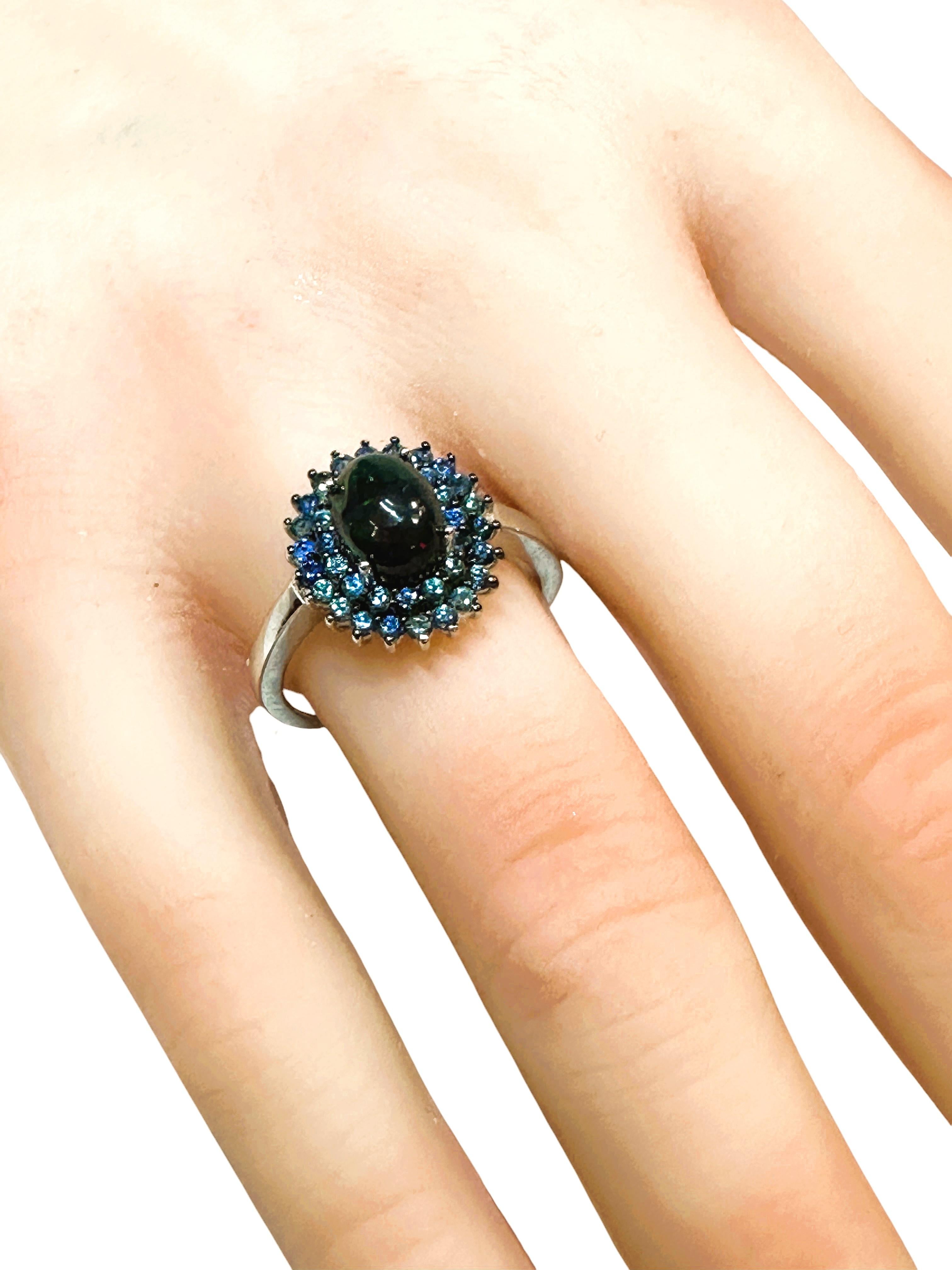 Bague éthiopienne nouvelle de 1,2 carat, opale noire et saphir bleu taillé en diamant 1
